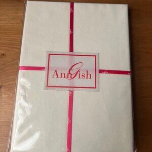 NWT $163 Ann Gish Cotton Sateen KING Pillowcases Set - Ivory w/ Sand Silk Trim
